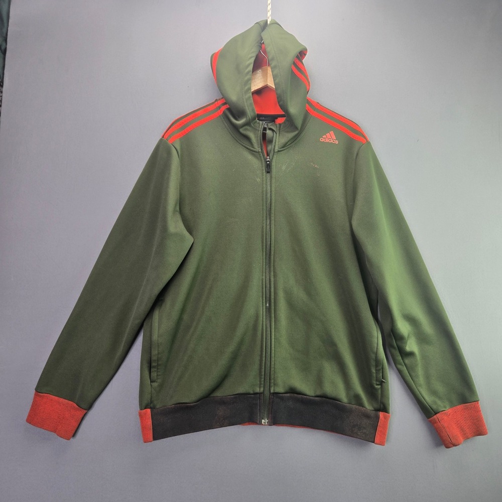 Adidas Track Jacket Full Zip Hoodie XL Green Orange Climalite 3-Stripe Mens